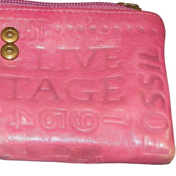 Rare Vintage Soft Red Leather "Long Live Vintage" Imprinted Fossil Wallet - Picture 5 of 12
